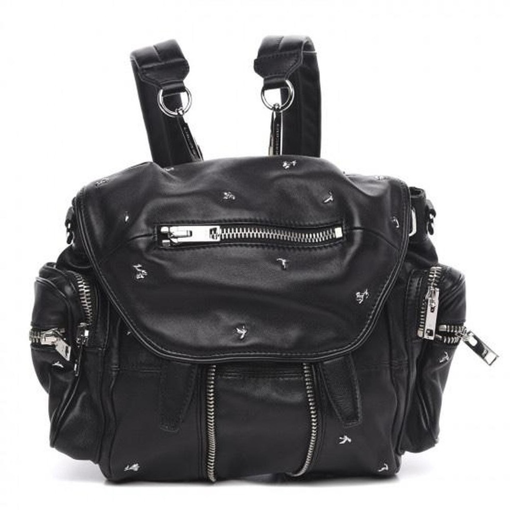 ALEXANDER WANG Lambskin Rose Studded Mini Marti Convertible Backpack Black